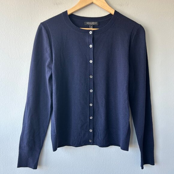 Banana Republic Sweaters - Banana Republic Extra-Fine Merino Wool Crewneck Button Cardigan Navy Blue Size M